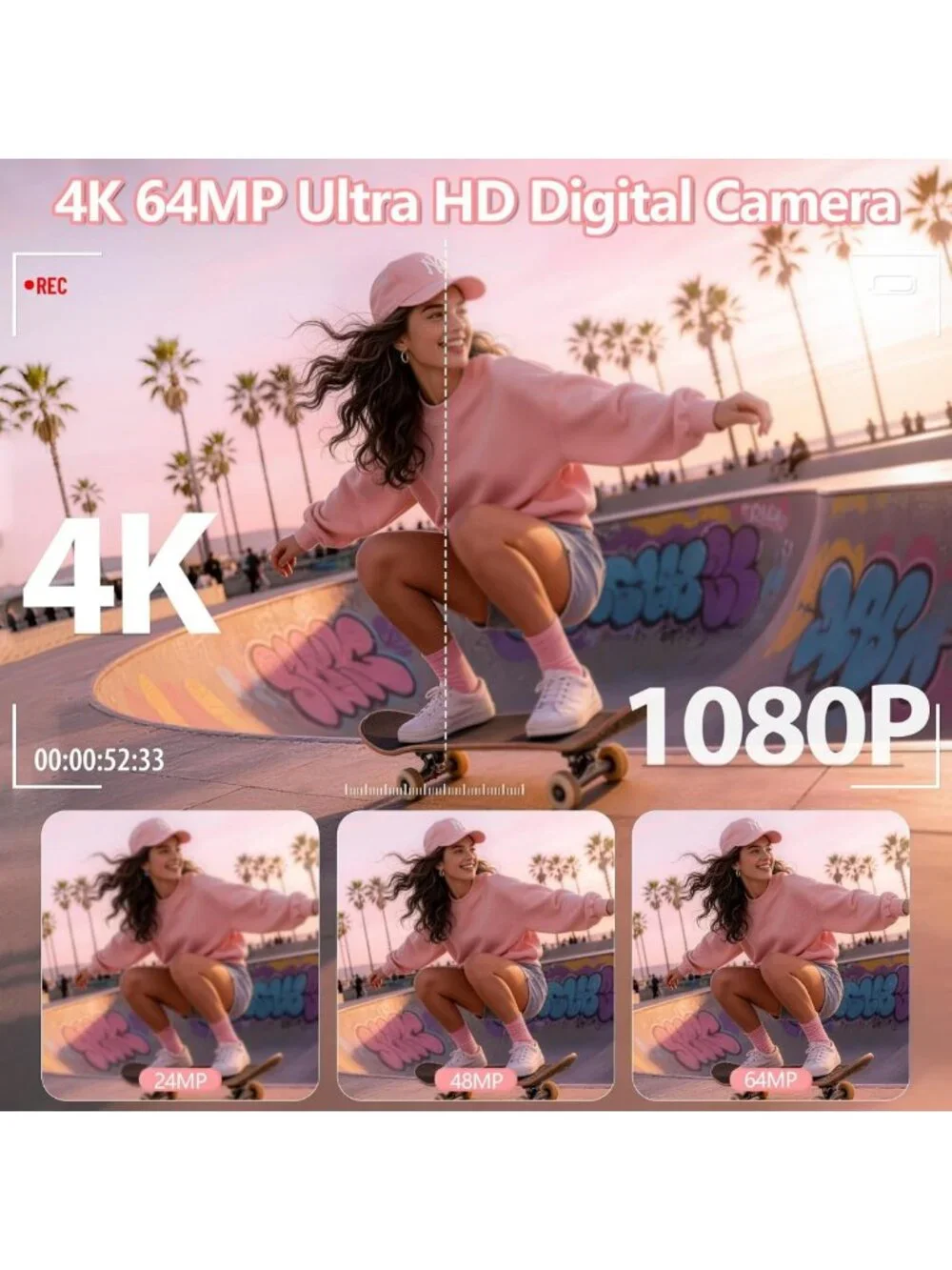 64MP 4K Digital Camera for Photography & Vlogging, Perfect for YouTube Content